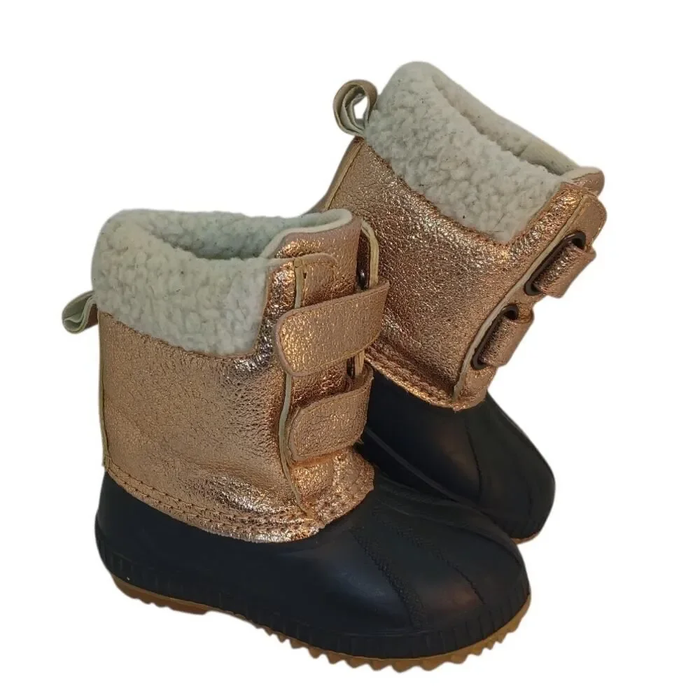 GAP Toddler Girls Rose Gold Glitter Insulated Winter Duck Boots - Size 7/8T